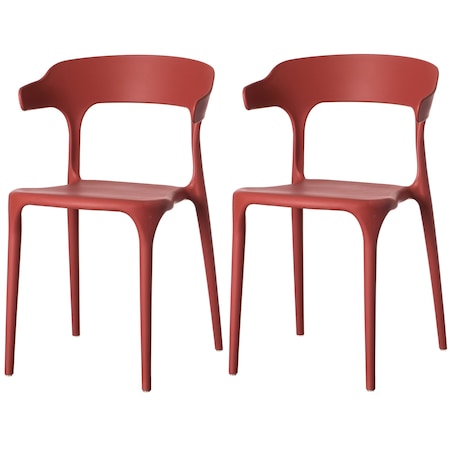 Fabulaxe Modern Plastic Outdoor Dining Chair with Open U Shaped Back, Red, PK 2 QI004228.RD.2